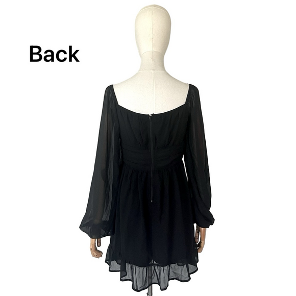 Windsor Peasant Mini Dress Sheer Black New M - Picture 3 of 8